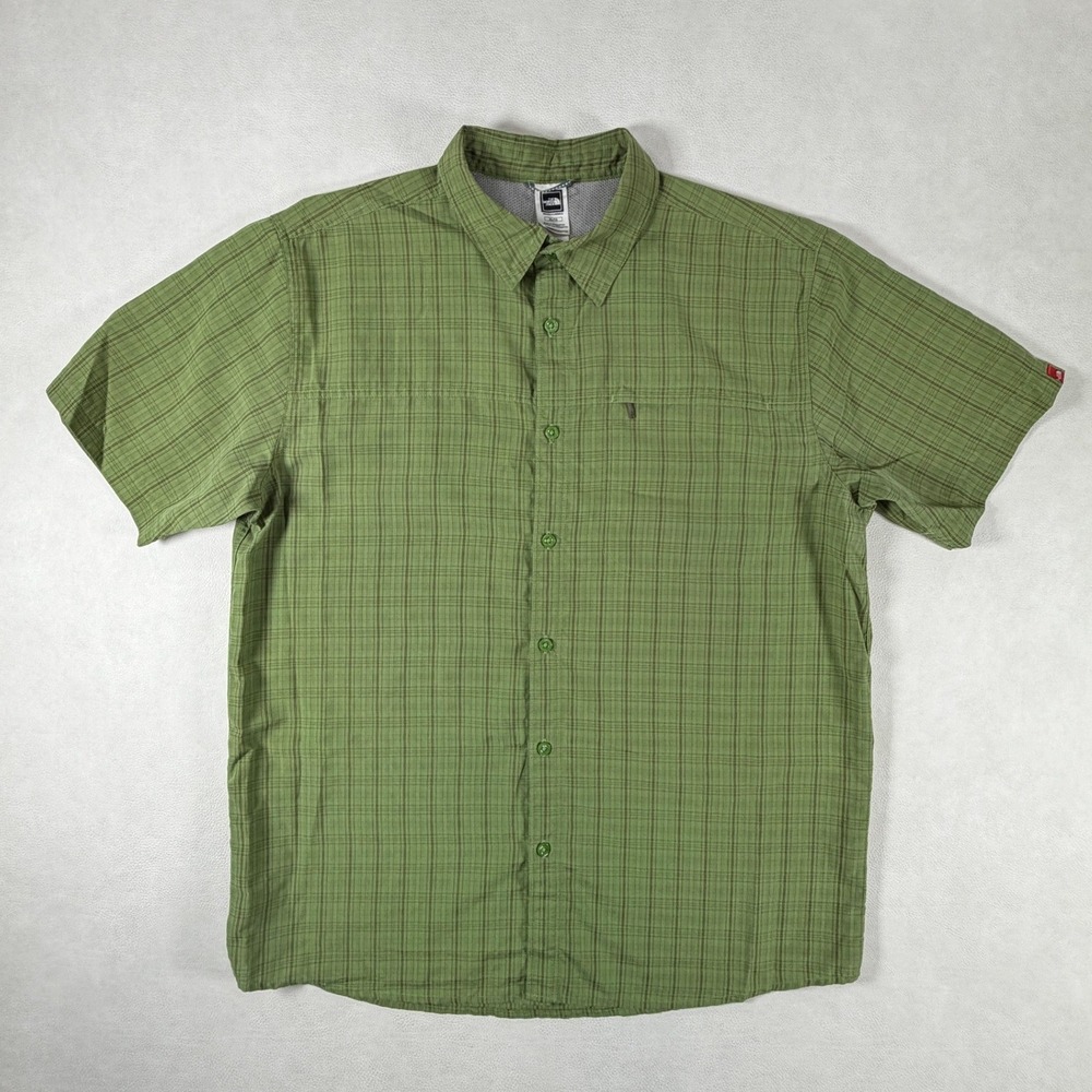 The North Face Mens XL Green Plaid Short Sleeve Button Down Hiking Shirt